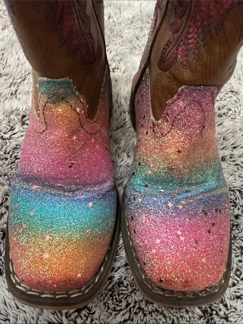 Roper Little Girls 9 Glitter Rainbow Western Cowgirl Boots Sparkle Colorful